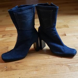 Denim high heeled boots